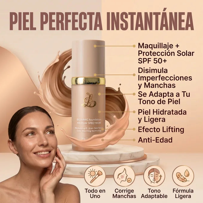 Base de Maquillaje 4 en 1 La única base biomimética que se transforma en tu tono exacto en solo 30 segundos ✨