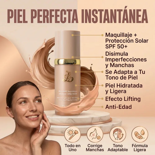 Base de Maquillaje 4 en 1 La única base biomimética que se transforma en tu tono exacto en solo 30 segundos ✨
